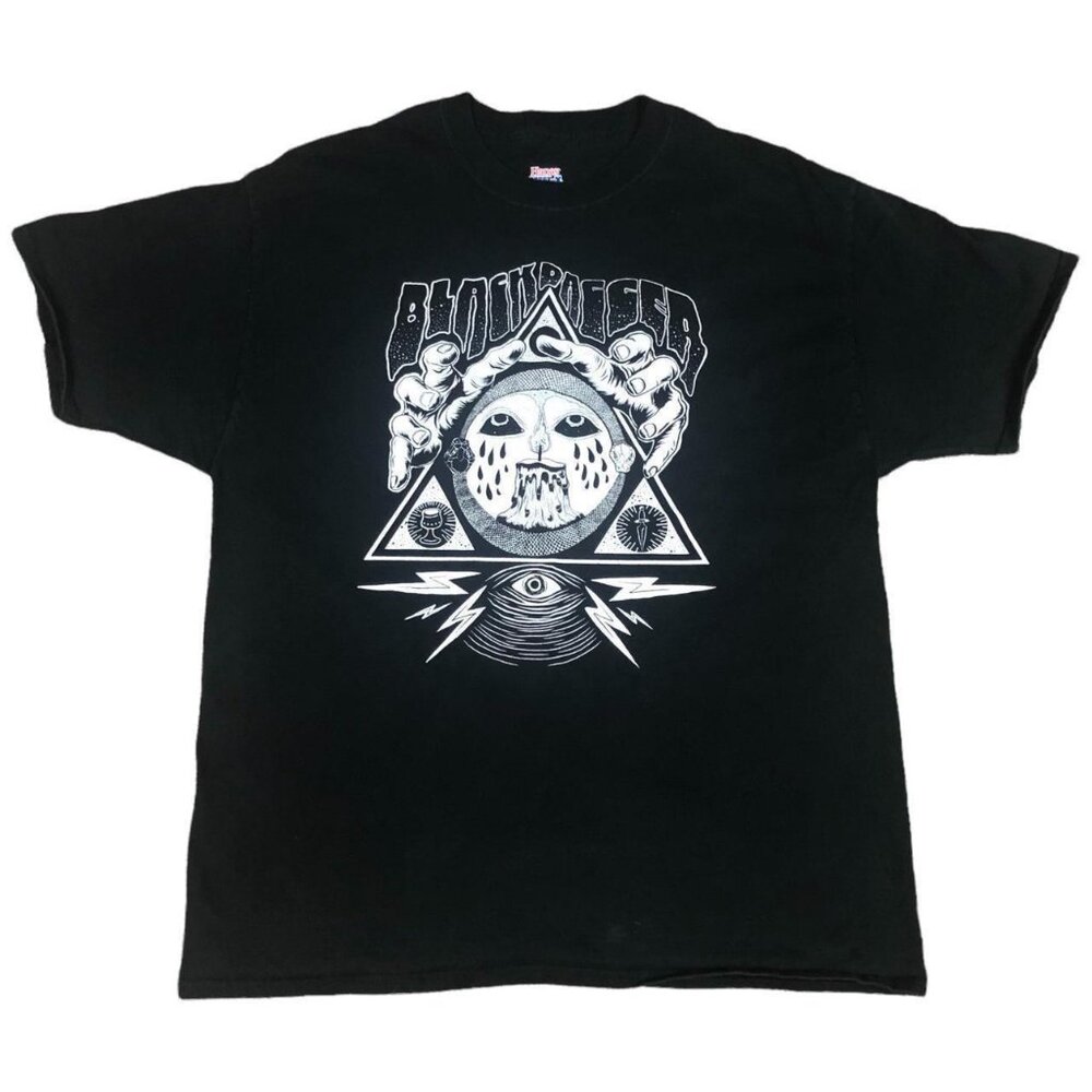 Hanes Beefy Black Dagger Psychedelic Logo Shirt Adult Size Large